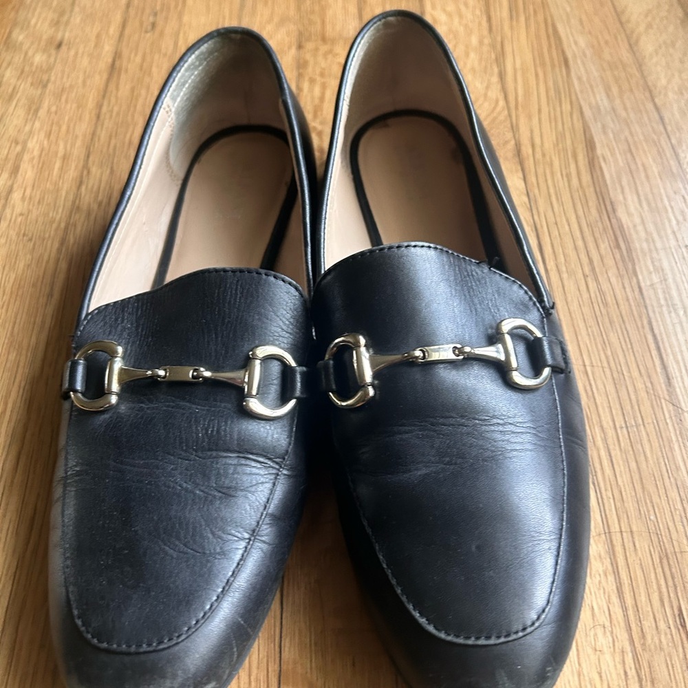 Alfani Black Leather Loafers with Gold Accents